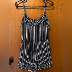 Ann Taylor Loft Womens Navy Blue Striped Adjustable Strap One Piece Romper 6P
